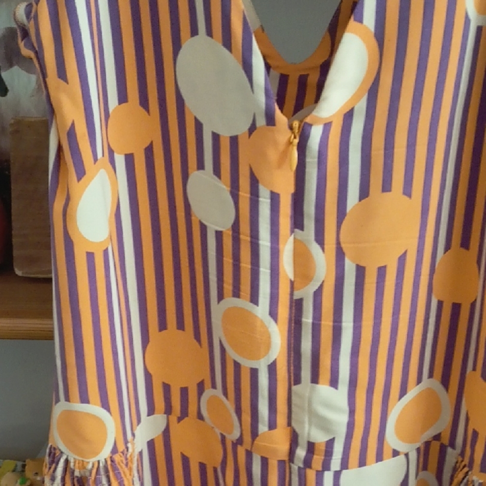 Marc Jacobs VINTAGE Geometric Silk Purple Orange Striped Sleeveless Mini Dress - Picture 8 of 8